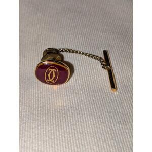 Rare Vintage Cartier 2C logo Tie Clip / Tie Bar Gold x Red Tack